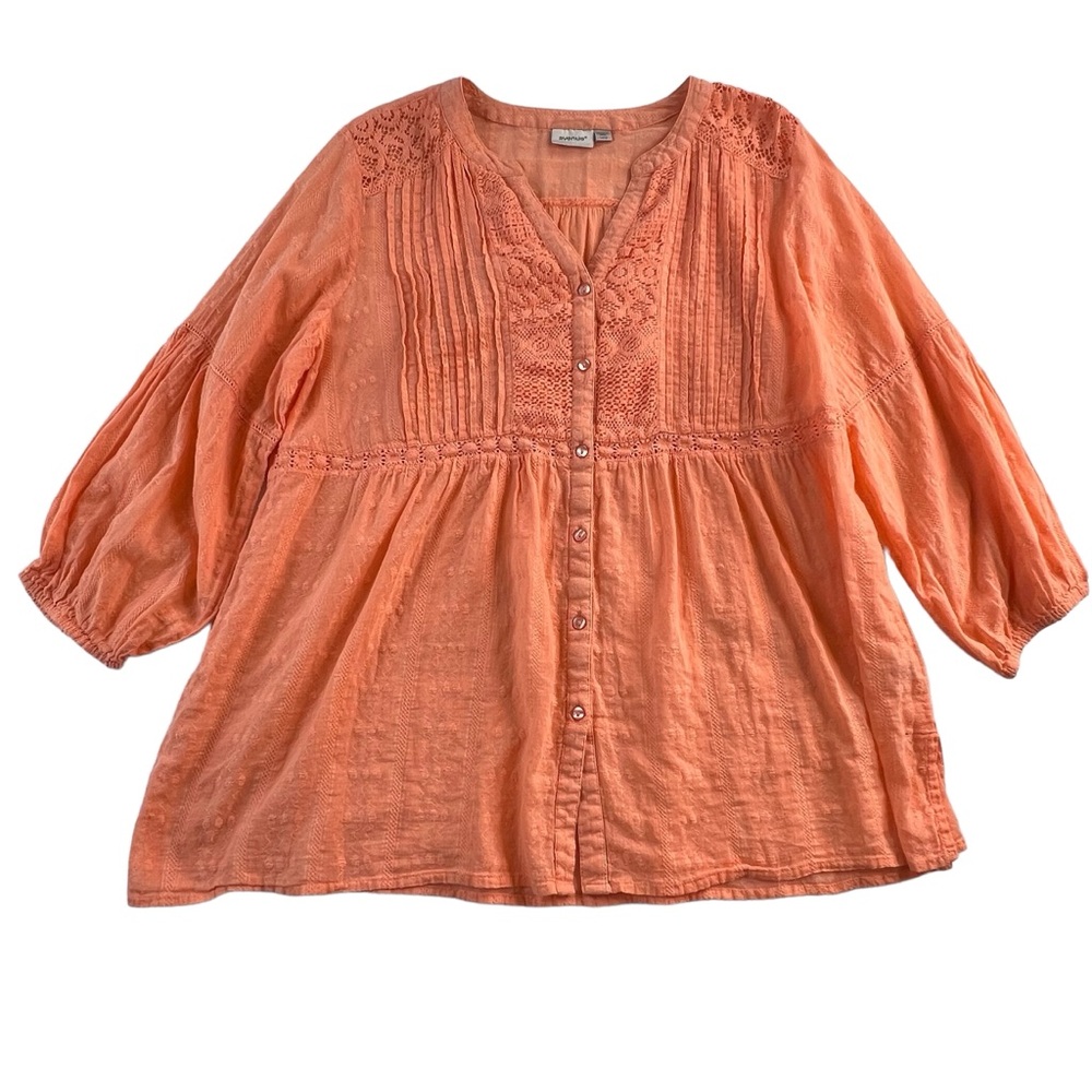 Avenue sheer peach 3/4 sleeve top size 14/16